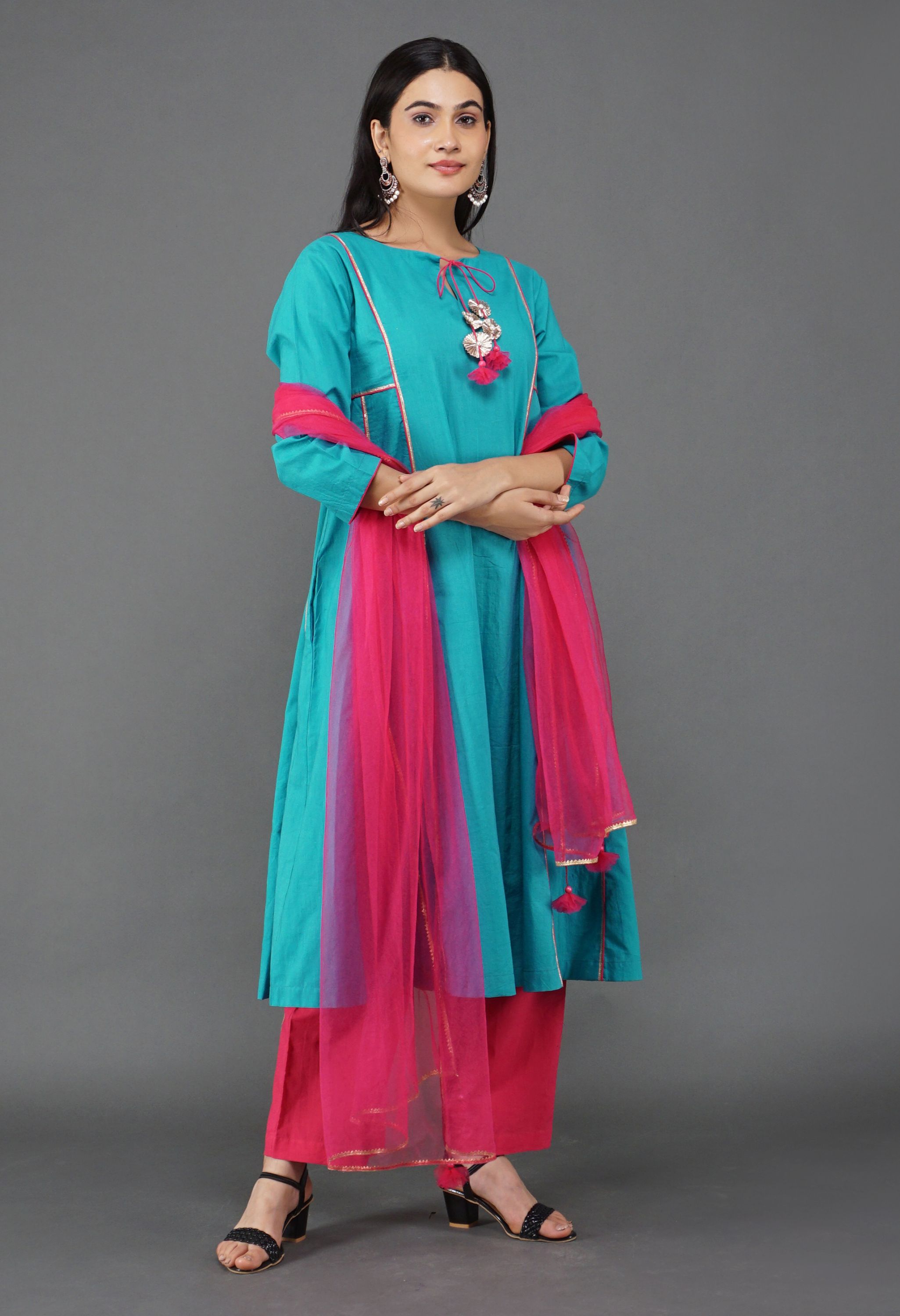 Aqua Blue Cotton Kurta Set | Aqua Blue Kurta Set For Women